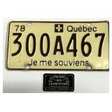 Plaque d'immatriculation du Québec, 1978