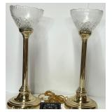 Paire de lampe en laiton et en verre,