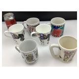 6 tasses avec motifs de jeux de cartes