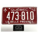 Plaque d'immatriculation du Québec, 1972