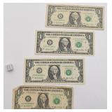 4 billets de 1 dollar des États-Unis