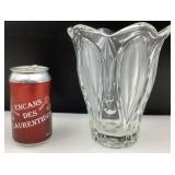 Vase en verre, feuilles givrées, hauteur : 7.5''