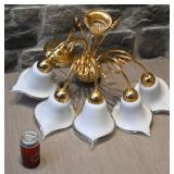 Lampe suspendue, 5 branches, en métal doré avec
