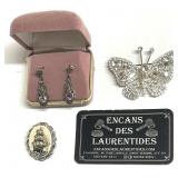 Boucles d'oreilles en argent 925 et broches de