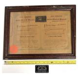 Diplôme antique, signé le 19 juin 1900, encadré