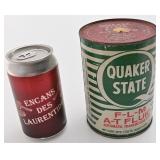 Canne d'huile Quaker State, en tôle, pleine,