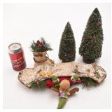 Lot de Noël, Canoë, botte et sapins, vintage