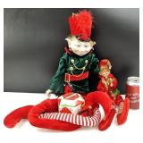2 lutins de Noël et tirelire lutins,
