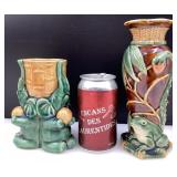 2 vases majolica, grenouille et éléphants