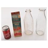 2 bouteilles de lait et pinte en carton, vintage