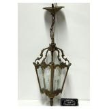 Ancien lustre en verre et en laiton, fonctionnel,