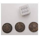 3 pièces de 10 cents, Canada, 80 % argent, 1929,