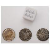 3 pièces de 10 cents, Canada, 80 % argent, 1929,