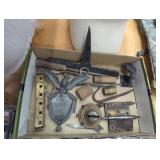 Antique hardware iron tools oil lamp top etc
