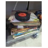 Stack of 33 and 45 speed records various artists