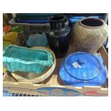 Box lot of pottery vases glassware