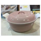 Cast iron pink enamel Dutch oven marked 22 on