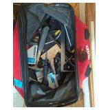Husky tool bag hand tools. Hammers square staples