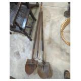 Lot of three garden tools shovels and rake