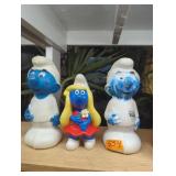 Lot of three vintage Smurf toys bank