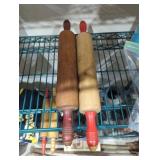 Lot of two vintage wooden rolling pins kitchen