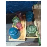Lot of six telephone insulators some painted