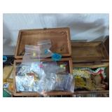 Two small wooden boxes linens new children's