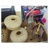 Early pair of lamp shades Old bottle decorated