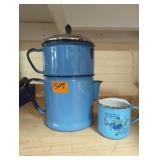 Enamelware coffee pot and cup