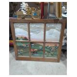 Country scenes painted on antique window
