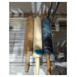 Lot of three vintage rolling pins. One marble two