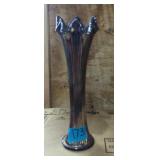 Fenton style carnival glass swung vase ribbed 10