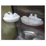 The American hen eagle on nest & ship milk glass