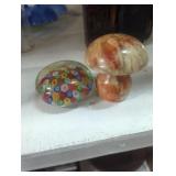 Glass paperweight & marble mushroom
