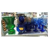 Lot of cobalt blue and green glass
