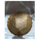 Ornate brass peacock hand etched bowl 7 1/2'