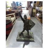 Bronze warrior on marble lost his sword 9' tall