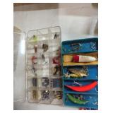 Vintage and new fishing lures double-sided box.