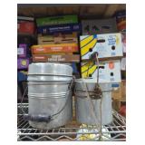 Antique lunch pails wooden handle aluminum body