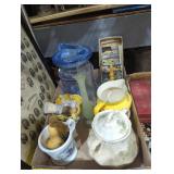 Shaving mug. Various pottery items kitchen