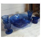 Hazel Atlas cobalt blue glass lot 3 cups are hand