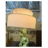 Midcentury horse pottery lamp damage to shade