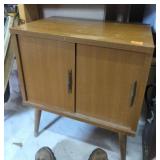 Retro record album cabinet with 30+ albums mixed