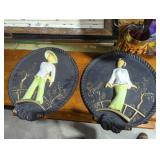 Pair of midcentury Asian themed wall art plaster