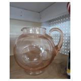 Art Deco pink depression glass pitcher 7'
