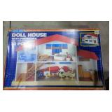 Blue box dollhouse with furniture toy vintage it