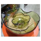 Avocado green chip & dip set Anchor Hocking retro