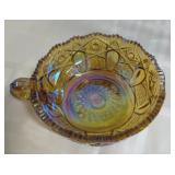 L.E. Smith amber glass nappy bowl signed 5'x2'