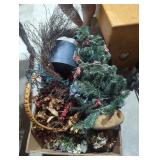 Box lot of household decor Christmas fall floral