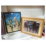 Lot of 2 framed prints rodeo Palomino 1950's